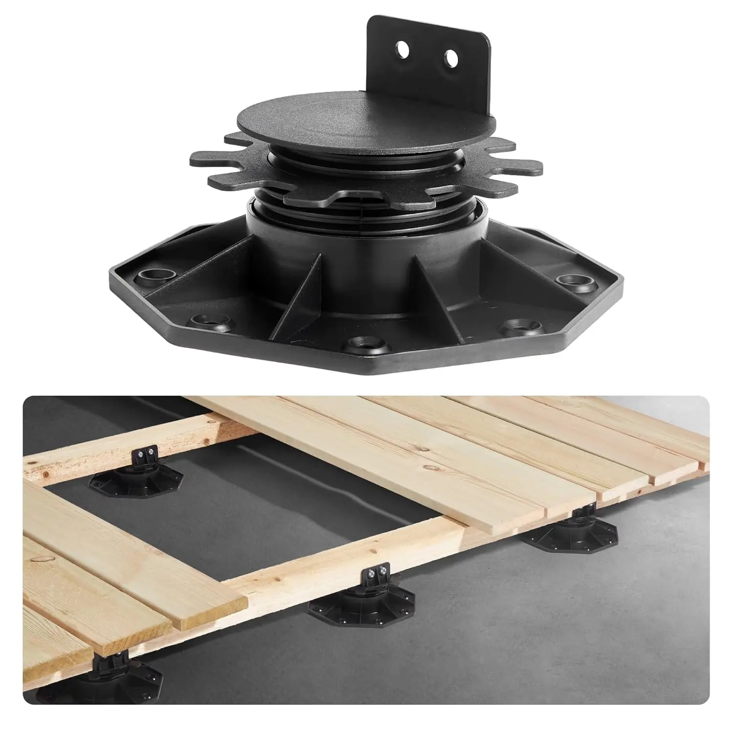 24 PCS Lightweight Deck Support Pedestal Blocks - 2000lbs/907.18kg Load Capacity, Waterproofing Plastic Paver, 1.18-2.36in/30-60mm (inches/mm) Gear Rotate Adjustable Height, Patio Flooring Base for DIY Shed Foundation (Wood, Concrete, Metal)