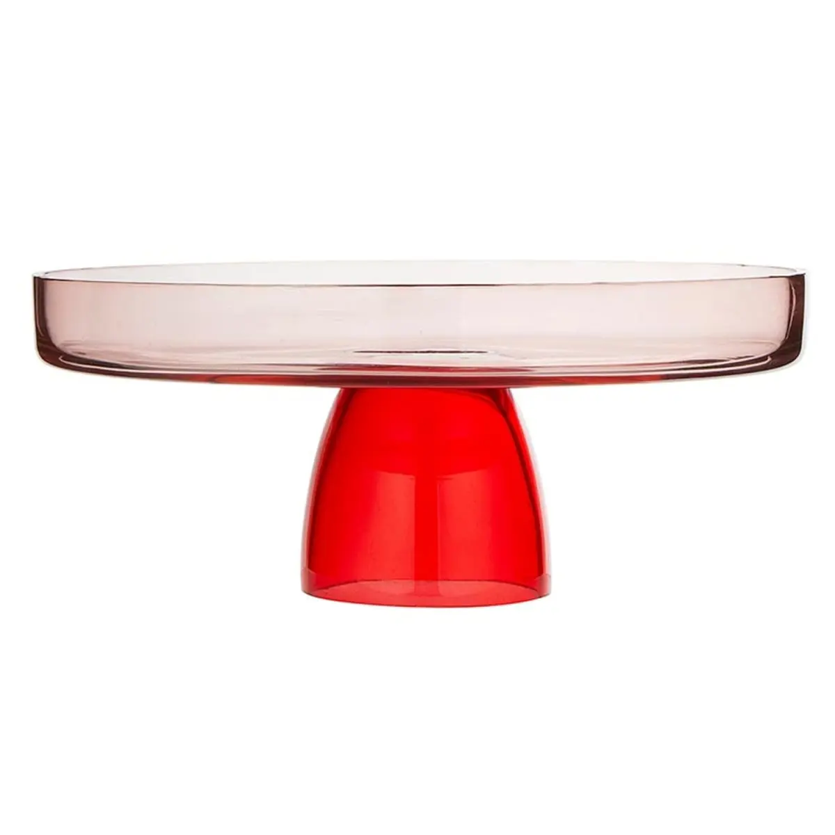9.5 in. Mouth-Blown Red Glass Cake Display Stand (Slant P7739) - Elegant Cupcake Stands, No-Washable Modern Home Supplies, Festive Party Christmas Minimalist Decor, Dessert Display