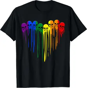 LGBT Gay Pride Skull Rainbow Heart LGBT Support T-Shirt Pure Cotton Graphic Tees Menswear Top: Gifts for Men & Women