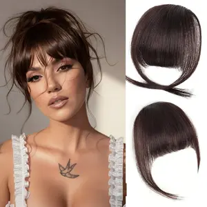 Clip in Bangs Synthetic Hair Wispy Bangs Clip in Hair Extensions Brown Black Air Bangs Fringe with Temples Hairpieces for Women Curved Bangs for Daily Wear