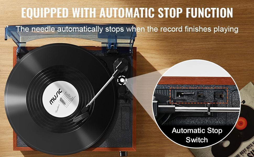 VEVOR Vinyl Record Player,  3-Speed, Belt Driven Turntable Player with Built-in 5W Stereo Speakers Magnetic Cartridge, Support 33/45/78 RPM Bluetooth Aux in RCA Output, for 7/10 /12 in Vinyl Records