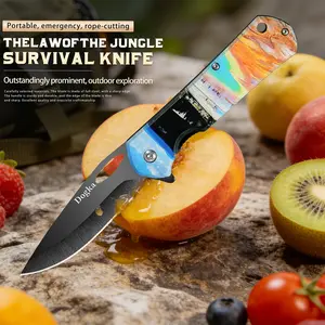 Outdoor high-hardness folding knife with a beach pattern and back clip, easy to carry. Product material: 2CR13 + ABS. Suitable for outdoor barbecues, camping, and fishing—an excellent gift for friends.