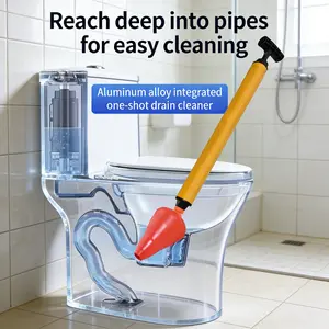 High Pressure Pneumatic Toilet Plunger with Stainless Steel Components & Flexible Rubber Seal for Fast Unclogging of Bathroom Sink Shower Drainages