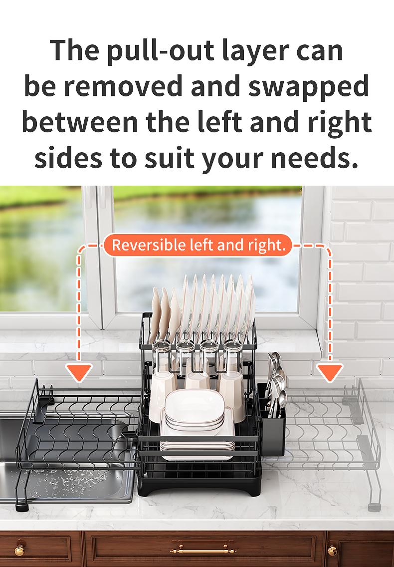 Foldable Over Sink Dish Drying Rackο½Pull-Out 2-Tier Dish Drainer with Utensil Holderο½Space Saving Kitchen Organizer for Small Kitchens Foldable Over Sink Dish Drying Rackο½Pull-Out 2-Tier Dish Drainer with Utensil Holderο½Space Saving Kitchen Organizer for Small Kitchens