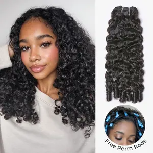 [Wequeen] Easy Blend Burmese Curly Human Hair Bundles with Free Perm Rods Brazilian Quick Weave Budget Friendly Viral Hair Natural Black Color