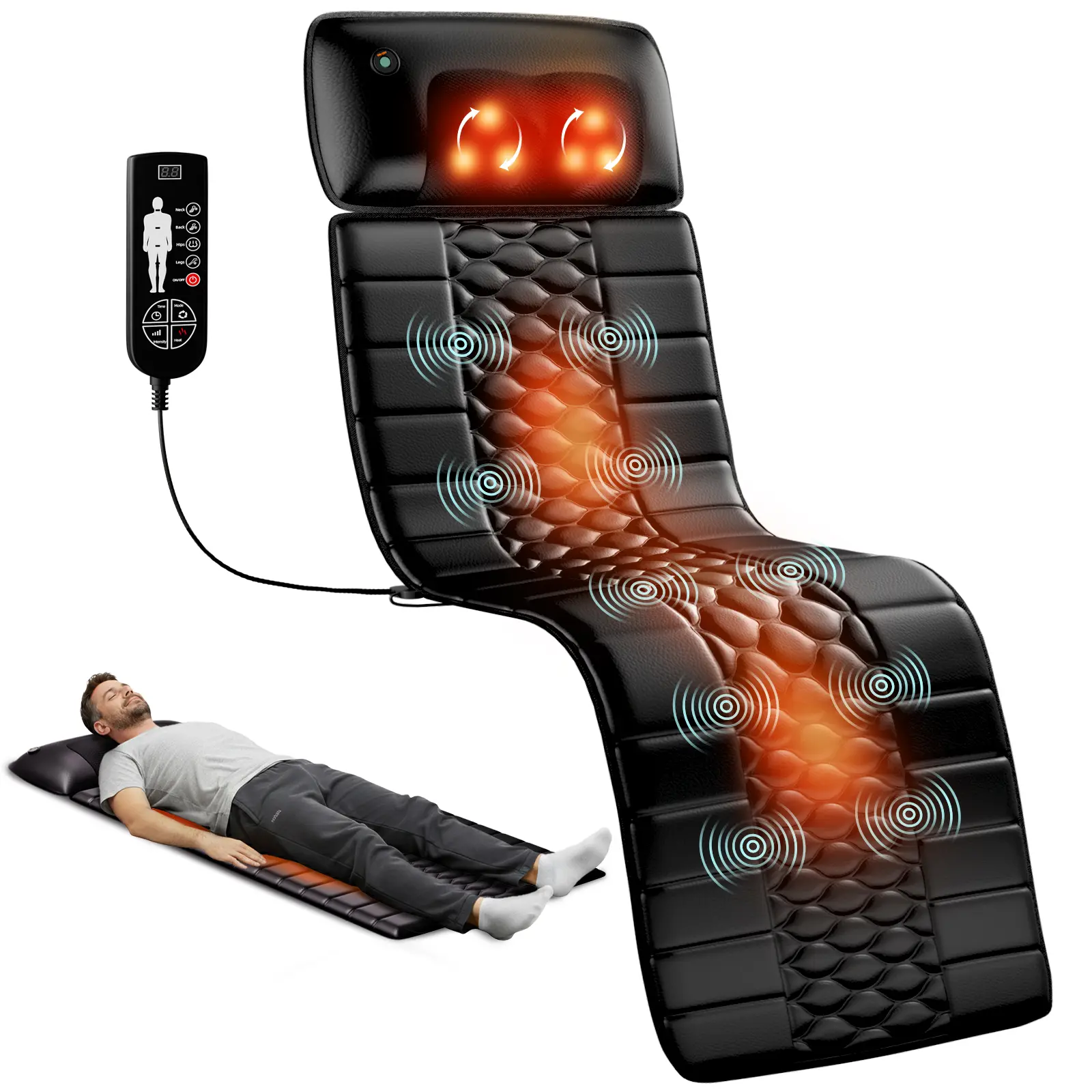 HIMOUTA Full Body Massage Mat with Heat - 10 Vibrating Motors, 9 Speed Settings, Detachable Pad for Deep Tissue Pain Relief - Massage Machines for Home/Office Youth, Ideal Holiday Gift