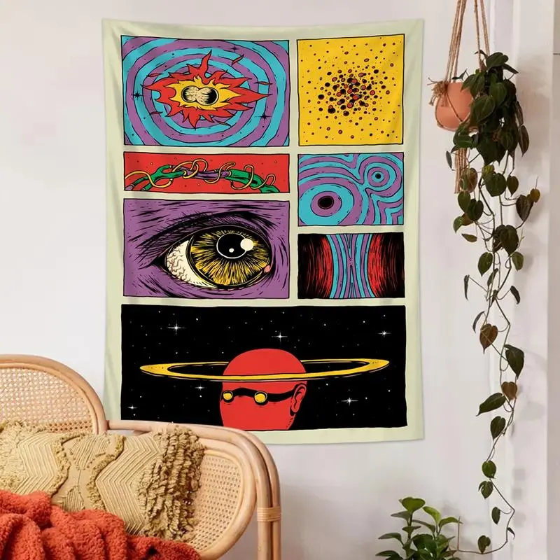 1PC Trippy Abstract Starry Sky Galaxy Wall Tapestry - Vibrant Planet Space Art Print, Bohemian Tapestry Wall Hanging, Fantasy Aesthetic Room Decor Accessory for Living Room Home Supplies