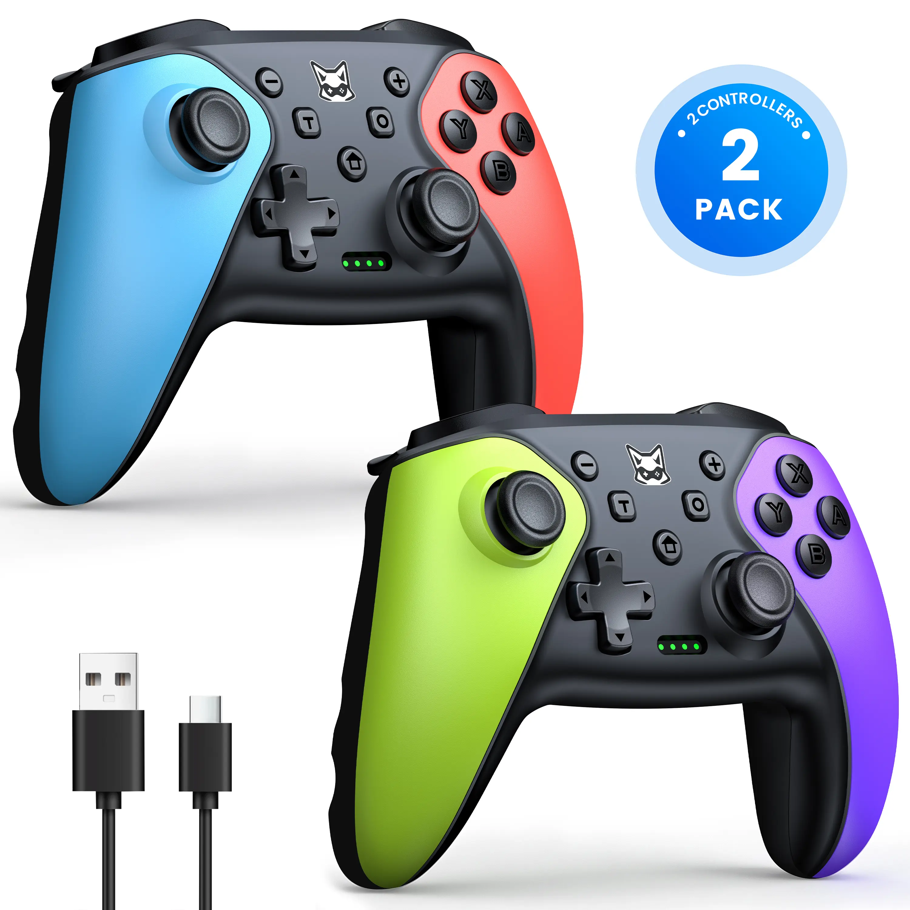 ESYWEN Wireless Switch 2 Pro Controller 2-Pack, Switch/Switch Lite/Switch OLED Gamepad with 2 Back Buttons Macro Programming, Motion Control, Turbo & 4-Level Vibration, Compatible with Android/iOS/Windows PC, HID/MFi/Steam, 1000mAh, USB-C