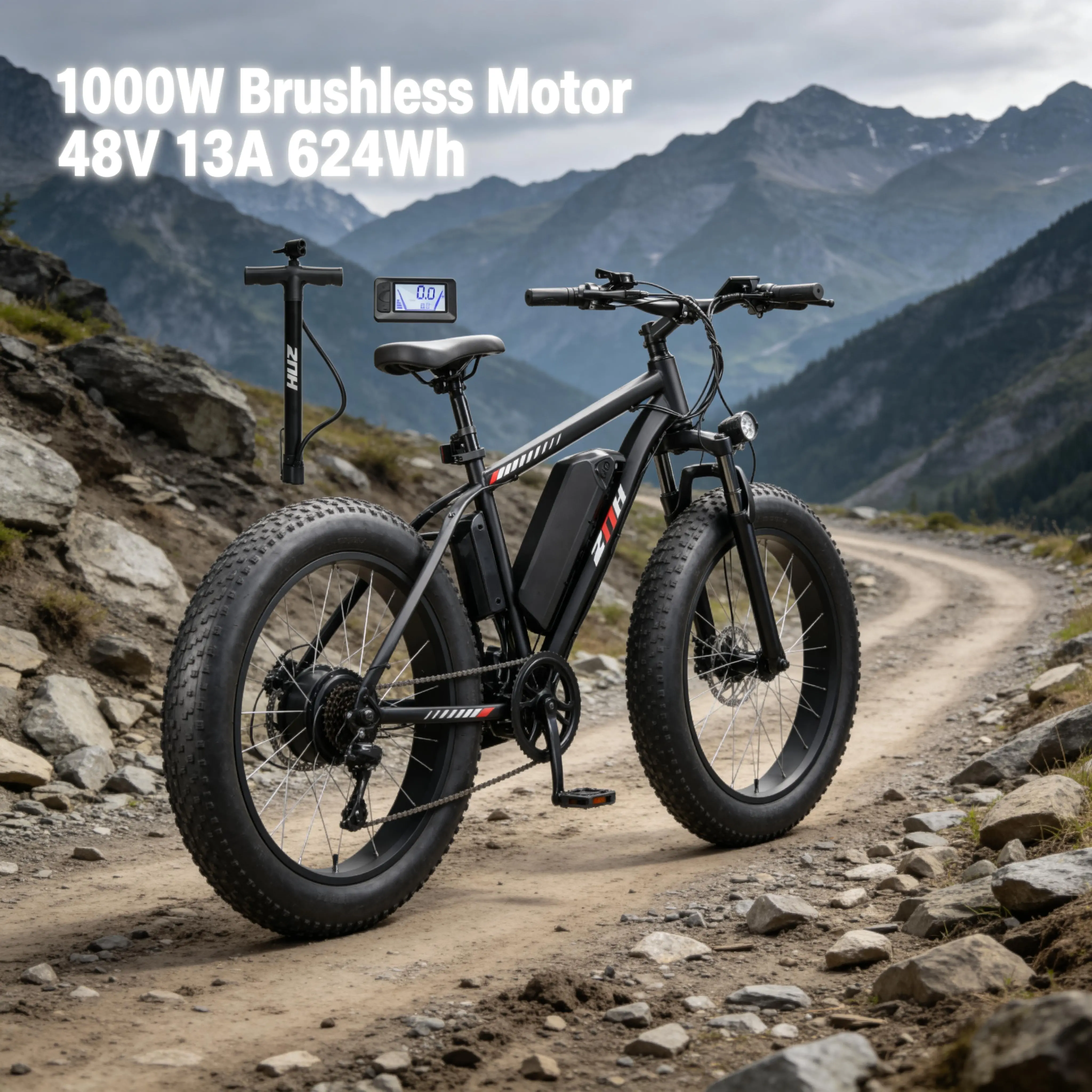 ZNH 750W Fat Tire Electric Bike for Adults, 1000W Peak Power Motor, 24" x 4.0" All-Terrain Ebike with 48V 13Ah Removable Battery, Up to 80 Miles Range, Shimano 7-Speed, Hydraulic Suspension, UL2849 Certified Coil Fork Mtb Bike Seat Coil Fork Mtb Bike Seat