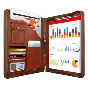 Zippered Padfolio Organizer,Leather Planner Binder, 10.2 Inch Portfolio Folder for Documents, Letter Size Business Card Holder for Men&Women (Brown)