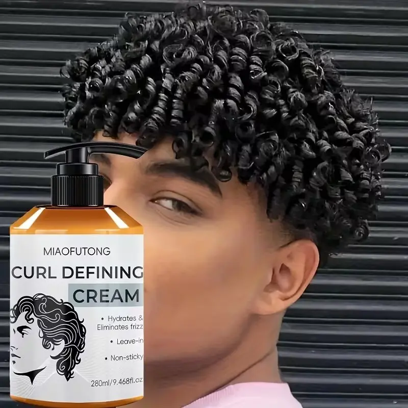 Men's Curl Defining Cream, 9.5 fl oz, with Moroccan Argan Oil, Coconut Oil & Shea Butter, Long-Lasting Bounce for Curly and Loose Curls, Hydrating & Frizz-Smoothing, Essential Travel Gift, Curly Hair Products, Haircare