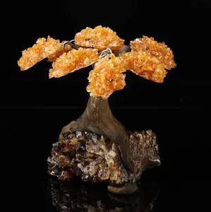 Handcrafted Citrine Gemstone Tree on Citrine Crystal Base - Spiritual Home Décor