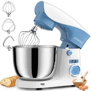 POWWA 5L QT Stand Mixer, 10 Speeds Tilt-Head Electric Stand Mixer, 3-In-1 Kitchen Mixer with Bowl, Dough Hook, Whisk and Beater, Food Mixer for Baking and Daily Use (White Blue)