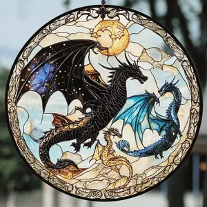 Fantasy Dragon Stained Glass Suncatcher – Bookish Window Hanging Ornament, Sun Catcher with Hook, Dragon Lover Home Decor Gift