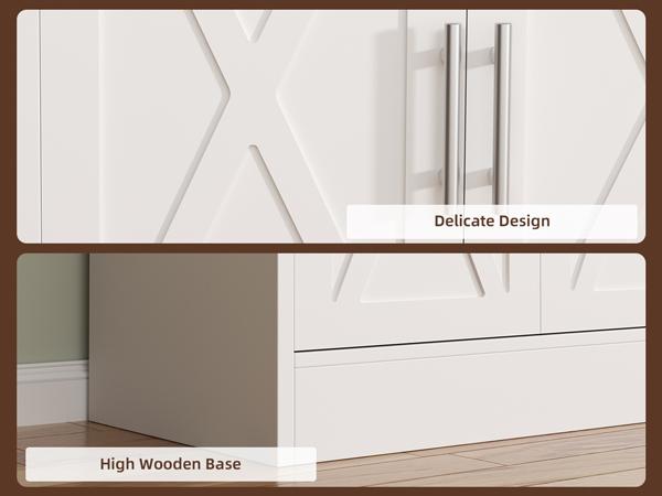 Walsunny Farmhouse Sideboard Buffet Cabinet with Storage with 3 Doors & 2 Drawers, Barn Doors Entryway Buffet Cabinet with Storage, Adjustable Metal Kitchen Cabinet,White Walsunny Farmhouse Sideboard Buffet Cabinet with Storage with 3 Doors & 2 Drawers, Barn Doors Entryway Buffet Cabinet with Storage, Adjustable Metal Kitchen Cabinet,White