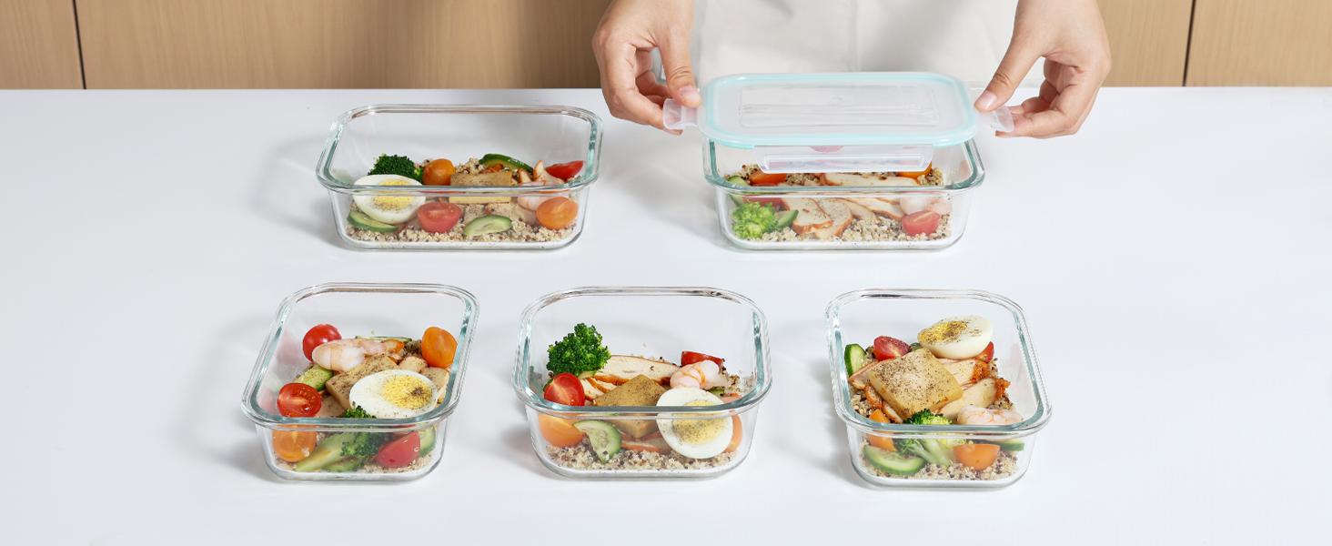 Vtopmart 18 Pack Glass Food Storage Containers with Lids -Stackable Design for Kitchen Utensils Oven Microwave Freezer Dishwasher Kitchenware Lunch Compartment Grey Rectangle Airtight Meal Prep,Large Storage,summerwins fathersdaygift