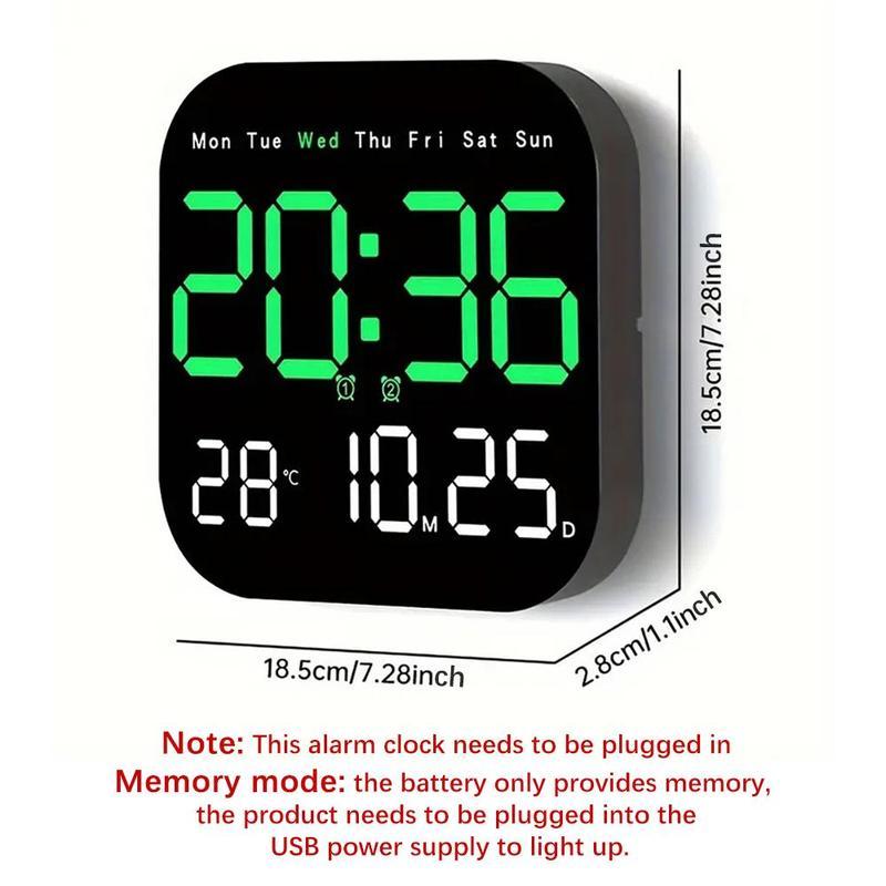 Intelligent Large Screen Digital Living Room Wall Clock with Remote Control, Battery Powered LED Wall Clock with Calendar Time and Temperature Display, Valentine's Day Gift, LED Alarm Clock, Digital Clock Decor