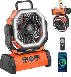 Rechargeable Camping Fan with LED Lantern, 20000mAh Auto-Oscillating Battery Operated with Remote/Hook/Timer, 8” Portable Fan for Picnic, Fishing,Tent, RV, Power Outages, Hurricane(Orange)