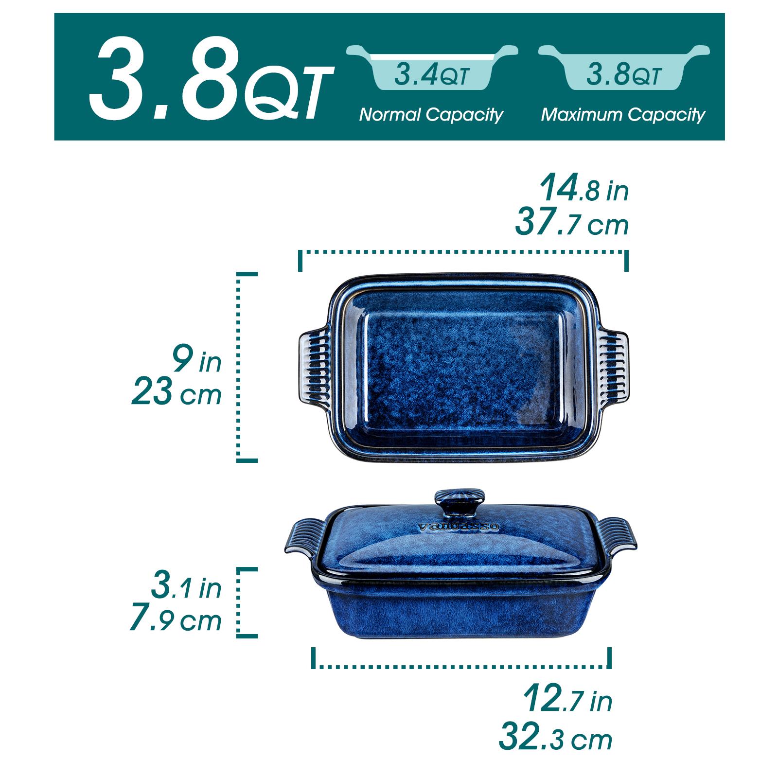 vancasso Starry 1.9/3.8 Quart Casserole Dish, Large Lasagna pan with lid, Stoneware Casserole with lid, Microwave Safe, Blue Heat Resistant Bakeware Oven