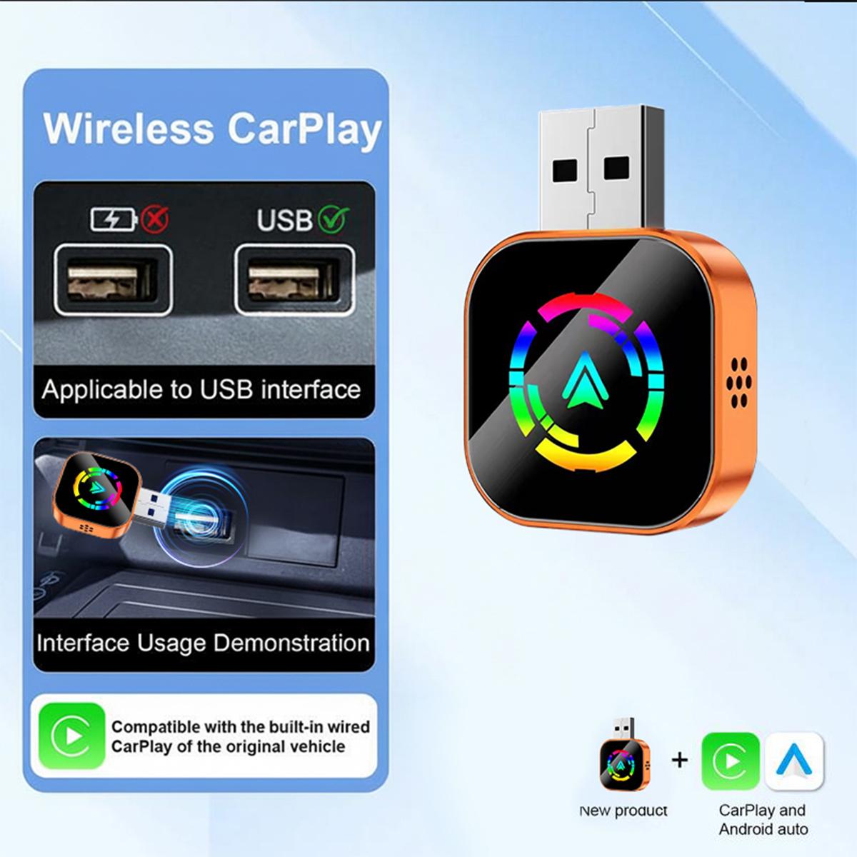 【Yurnlv】X New 2026 CarPlay wireless CarPlay adapter for iPhone/Android, Orange, fast connection,  hands-free calls, wireless adapter, electronic charger, CarPlay adapter