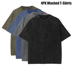 4 Pack Oversized Tshirts for Men GymVintage Heavyweight TShirts Cotton WorkoutAcid WashBaggy Tees