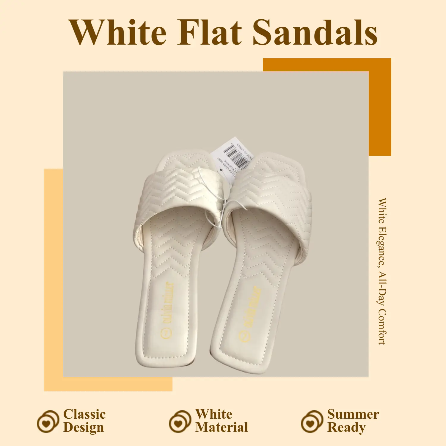 Olivia Miller White Sandal Classic Design Flat Walking Shoes for Casual Wear Comfortable Stylish White Material Ideal for Summer