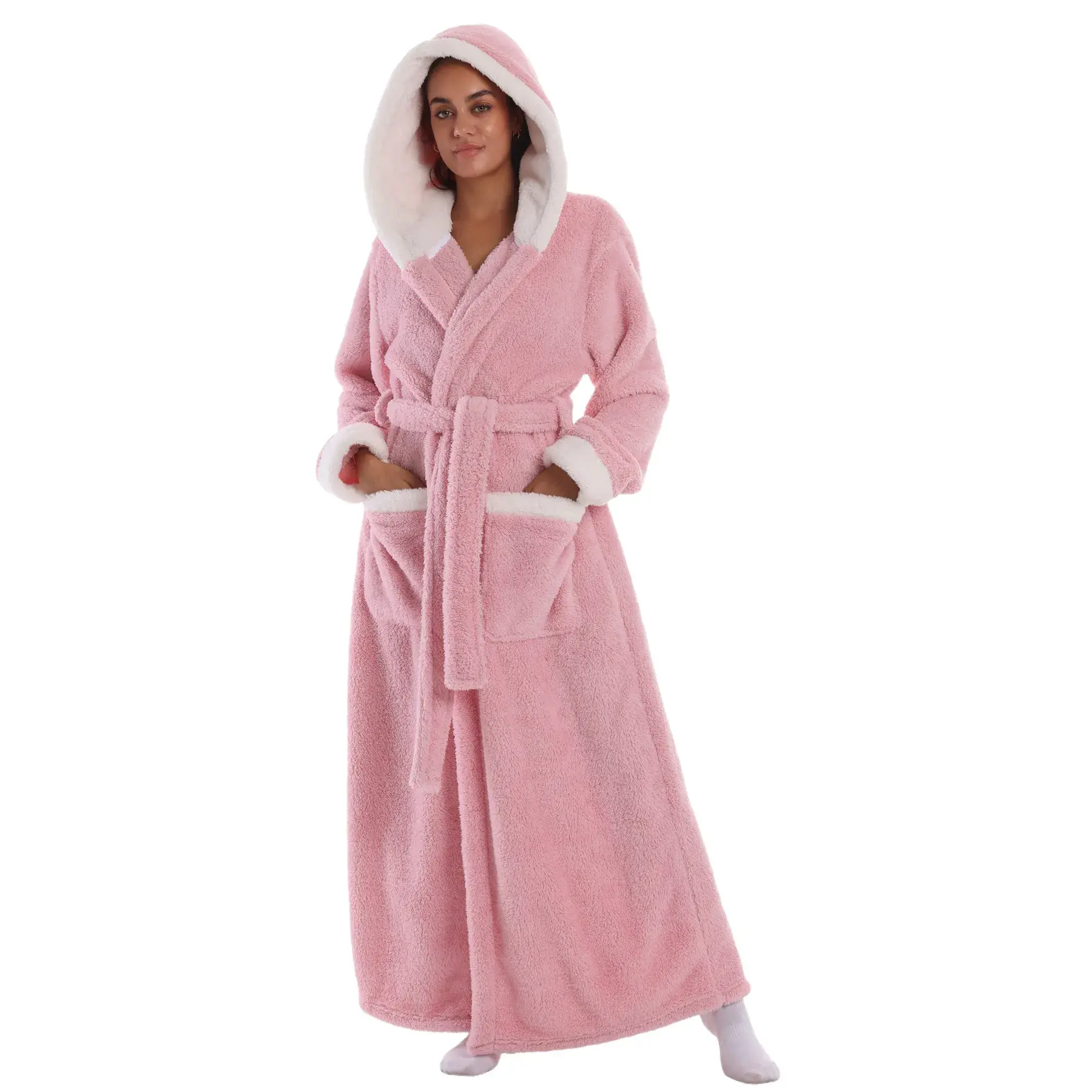 Msrlassn 1Pcs Cozy Soft Bathrobe Flannel Lined Hooded Robe for Women , Halloween Thickened Long Sleeve Pyjamas Cute Print Home Loungewear Sleepwear Gowns