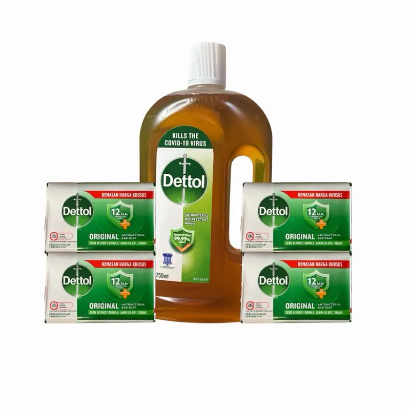 Dettol Gentle Original Antibacterial Disinfectant Liquid (750ml) & 4 Soap Bars, Daily Cleansing Personal Care Set for Intimate & General Hygiene