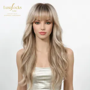 Long Layered Blonde fashion Wig with Wispy Bangs – Natural Shadow Root high-temperature synthetic material fiber day outfit resistant wig beginner hairstyle heat resistant party look