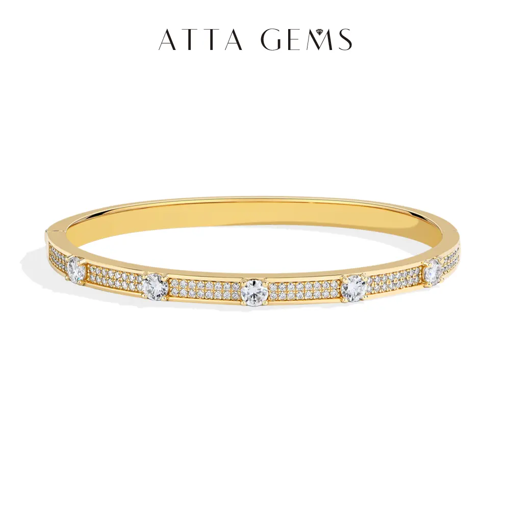 ATTAGEMS 4.0mm Round Cut Lab-Created Moissanite Bracelet Bangle For Women Girls S925 Sterling Silver Elegant Jewelry Daily Wear Love Gift B080 summerwins