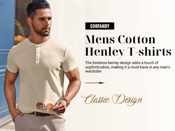 COOFANDY Mens Cotton Henley T-Shirts Short Sleeve Button Casual Basic Tees Work Shirts with Split Side Streetwear Top