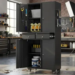 Aobabo Rolling Garage Storage Cabinet, Heavy-Duty Metal Tool Organizer with Wheels, 2 Drawers, Lockable Shop Cabinet for Home & Workshop (Assembly Required)