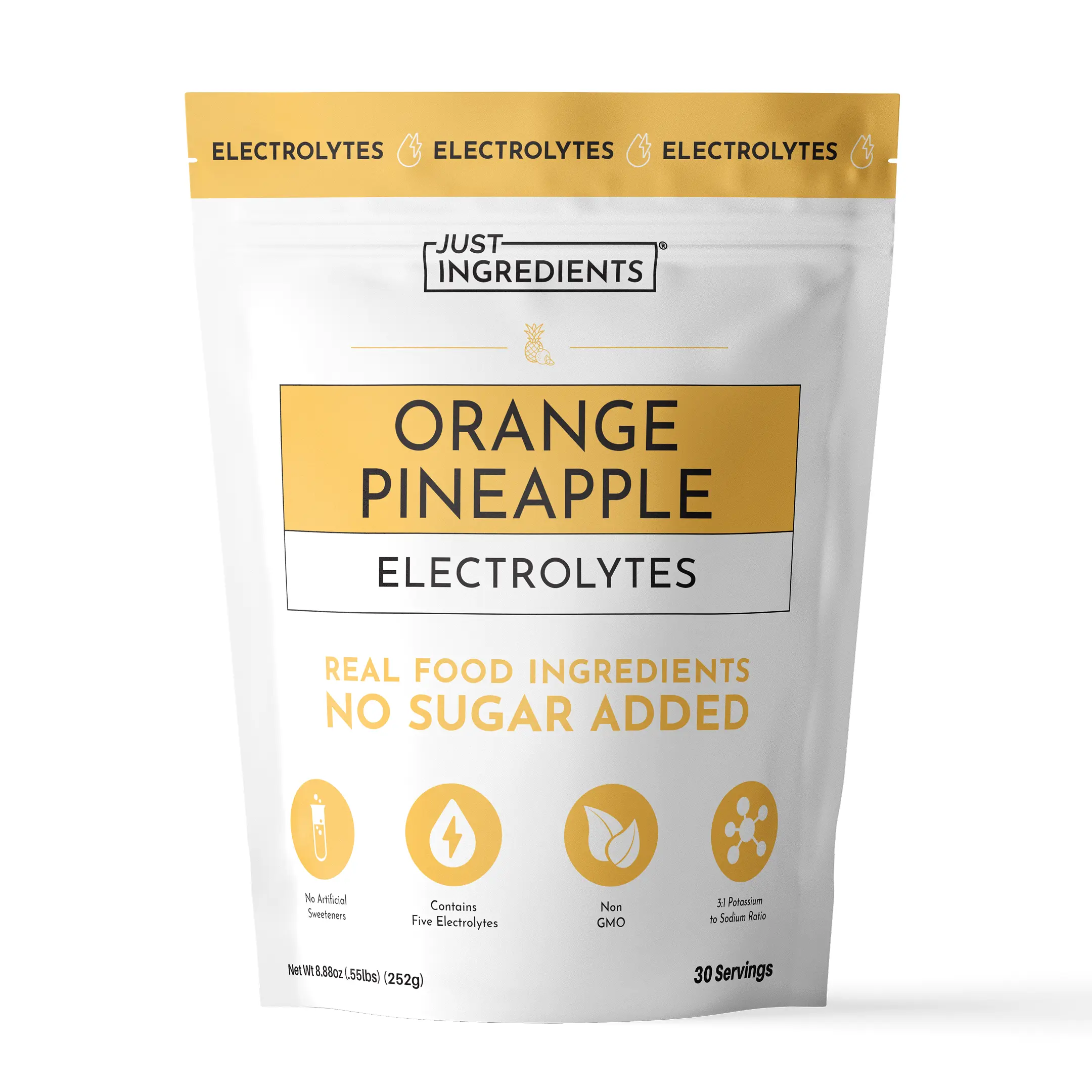 Just Ingredients Orange Pineapple Electrolytes – 30‑Serving Hydration Drink Mix with Coconut Water, Sea Salt, and Trace Minerals – Supports Energy, Recovery, and Electrolyte Balance*