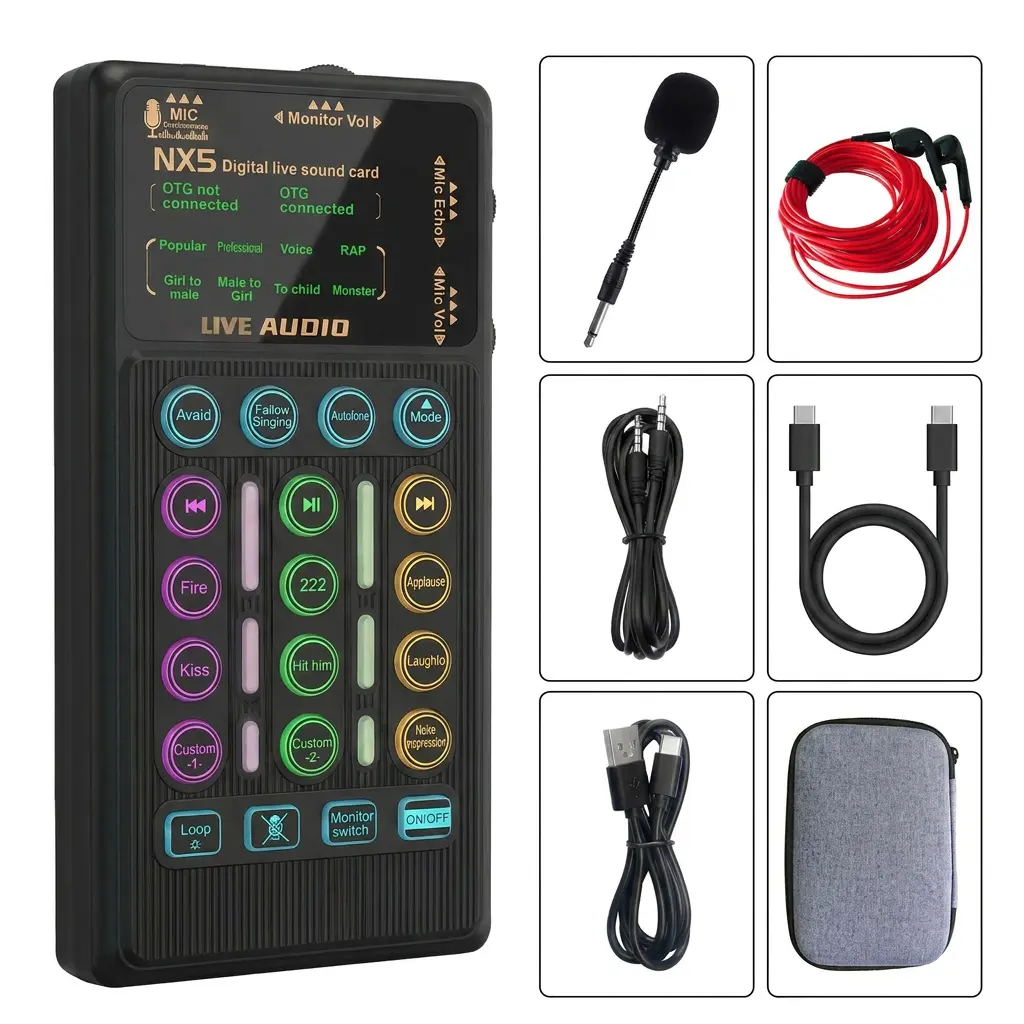 HOSABELY NX5 Small Handheld Digital Sound Card Kit - Portable Audio Interface Podcast Equipment Bundle for Computers, Office Use