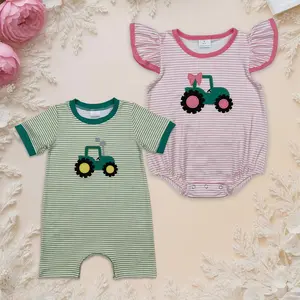 Kids Clothing Sibling Baby Infant Tractor Farm Stripes Rompers Summer Teen Boy Girl Clothes casual fashion style everyday wear f shion Toddler Outfit comfortable little