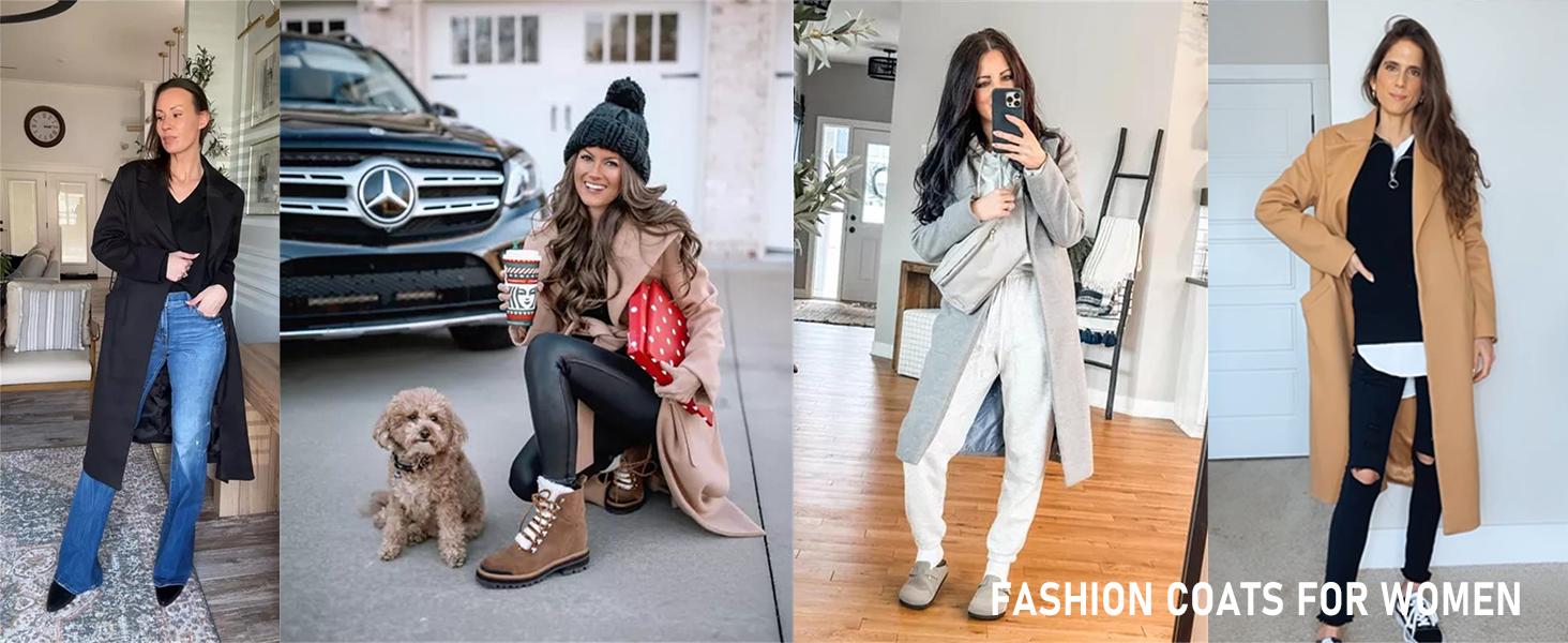 Tankaneo Womens Classic Coat Lapel Collar Open Front Belted Long Jacket