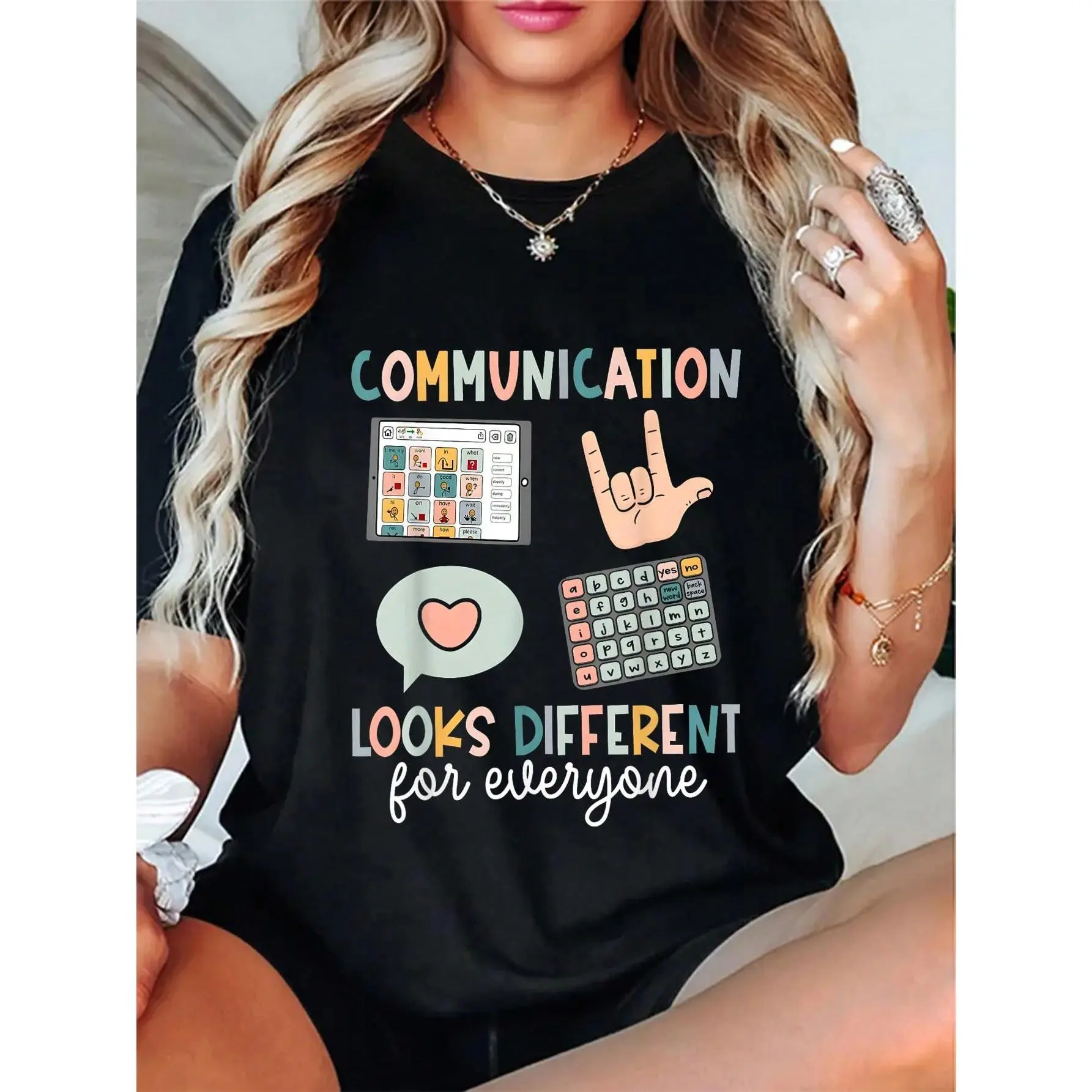 100% Cotton Communication Looks Different For Everyone SPED Teacher ASD T-Shirt