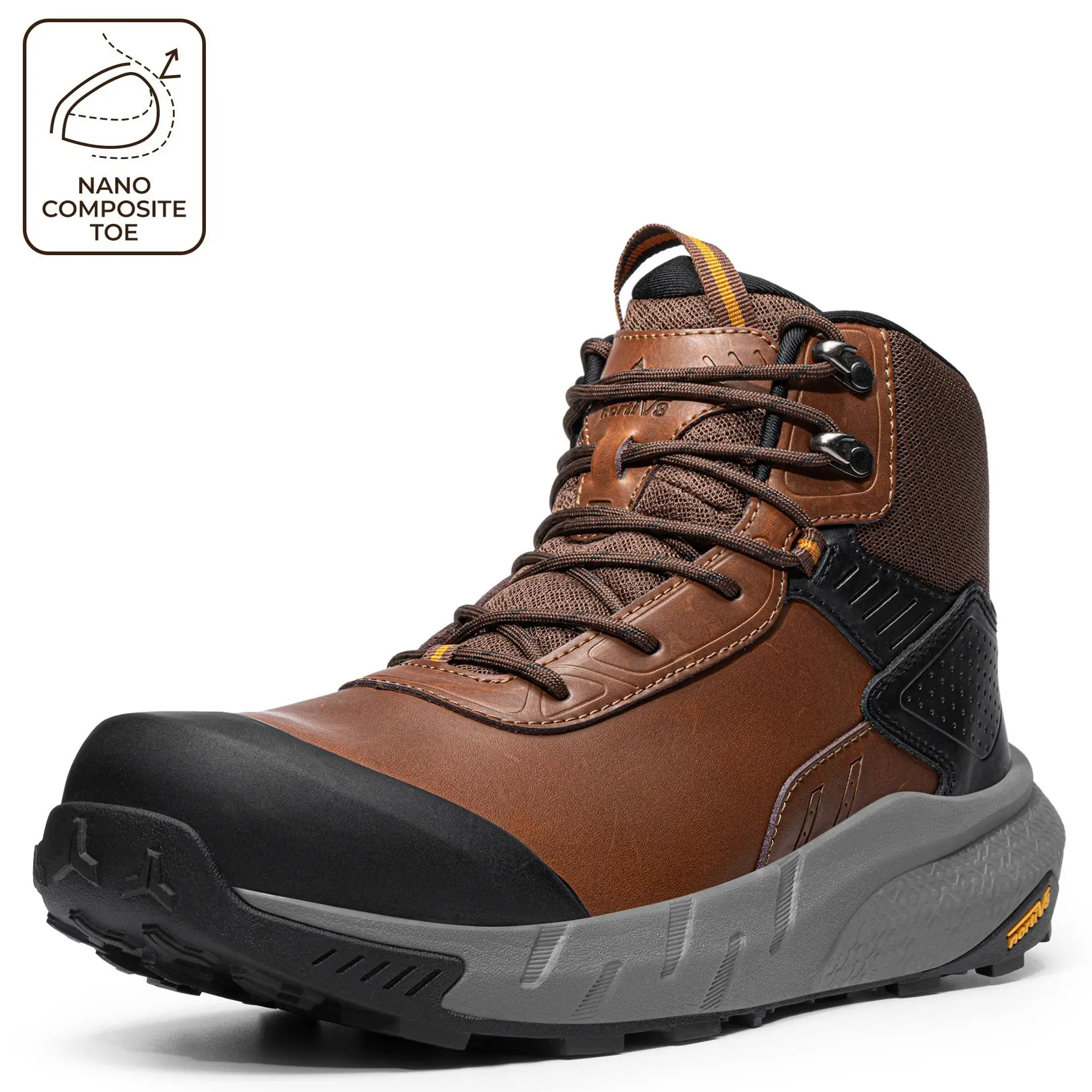 【SummerFinds】NORTIV 8 Men's Nano Composite Toe Leather Safety Footwear, Waterproof ASTM F2413-18 Work Boots, Lightweight Non-Slip VaporGuard-Nano Round Toe Shoe for Warehouse & Construction Workers,summerwins,father'sdaygifts