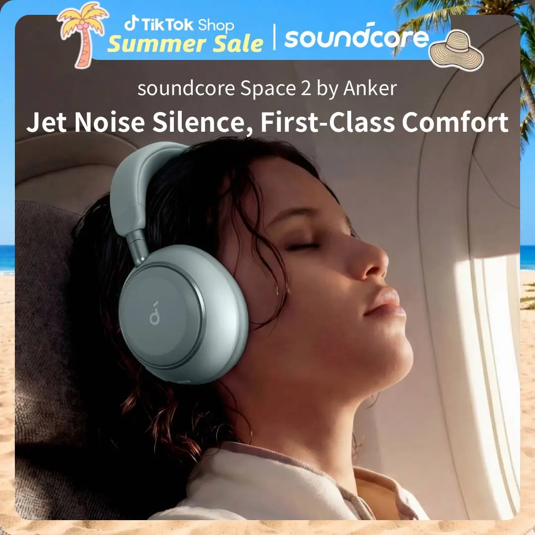 soundcore Space 2 by Anker, Active Noise Cancelling Headphones, Comfortable Fit, 50H Playtime, LDAC HiRes Wireless Audio, Dual Connection, Clear Calls, Bluetooth 6.1, Nap Mode, Wearing Detection #tiktokshopsummersale,back to school,back to school haul