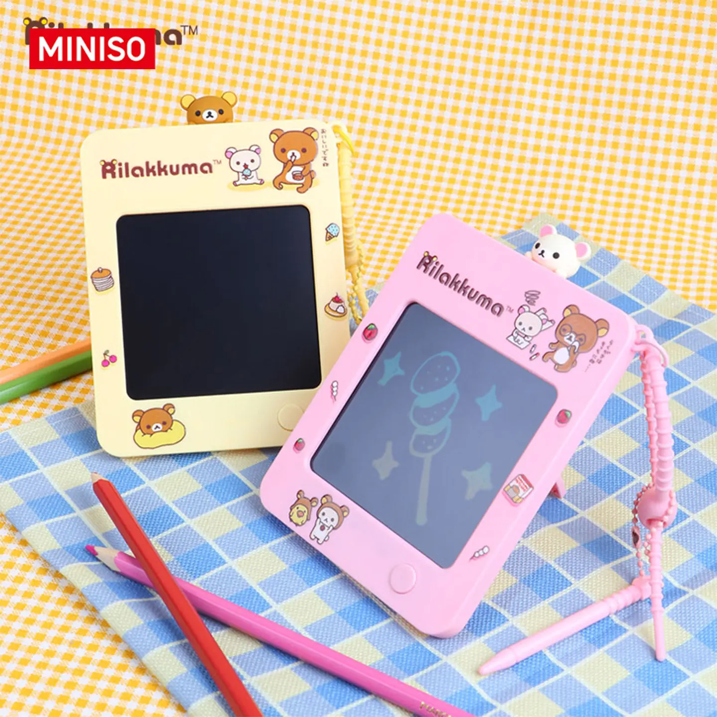 Miniso Cute Rilakkuma Art Keychain - DIY Doodle Charm, Keychain Attachment for Backpacks & Mini Bags, Reusable for Sketches, Backpack Sketch Pad & Bag Doodle Spot Twilly Accessory