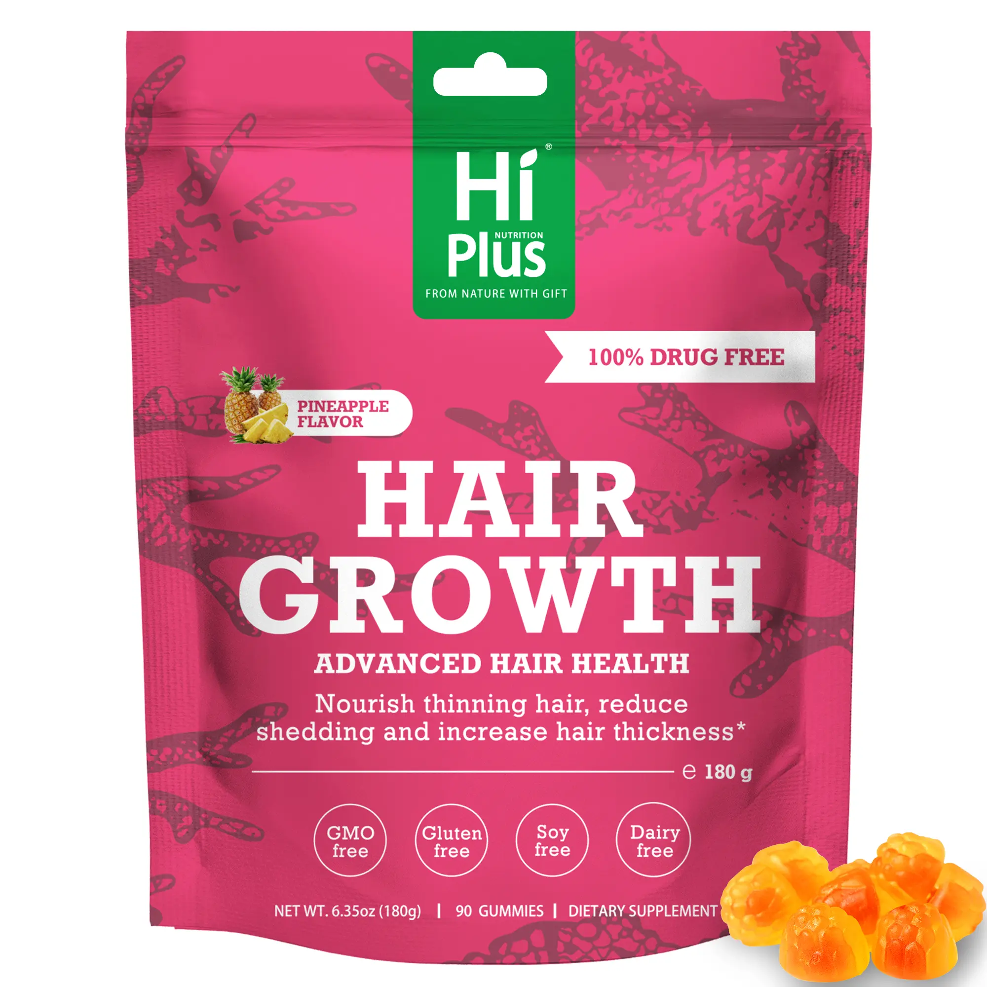 HiPlus Women's Balance Hair Growth Gummies Supplements, For Thicker, Fuller Hair, Nourishes Thinning & Loss, With Proprietary Collagen Complex, Clinically Proven for Visibly Thicker Hair and Scalp Coverage, Dermatologist Recommended 90 Feminine Gummies t