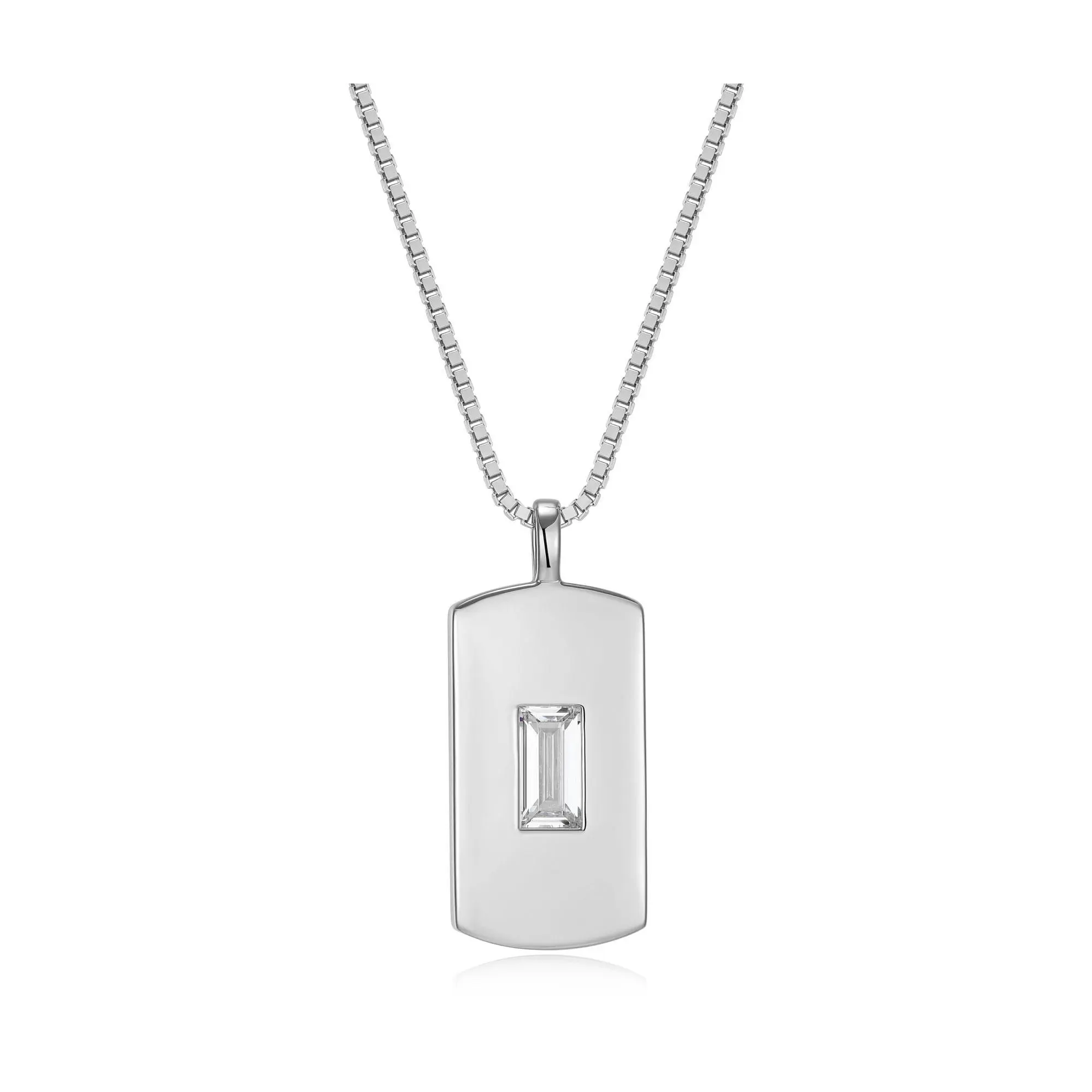 Diamonique Men's 1.25 cttw Dog Tag  w/ Chain, Sterling Silver