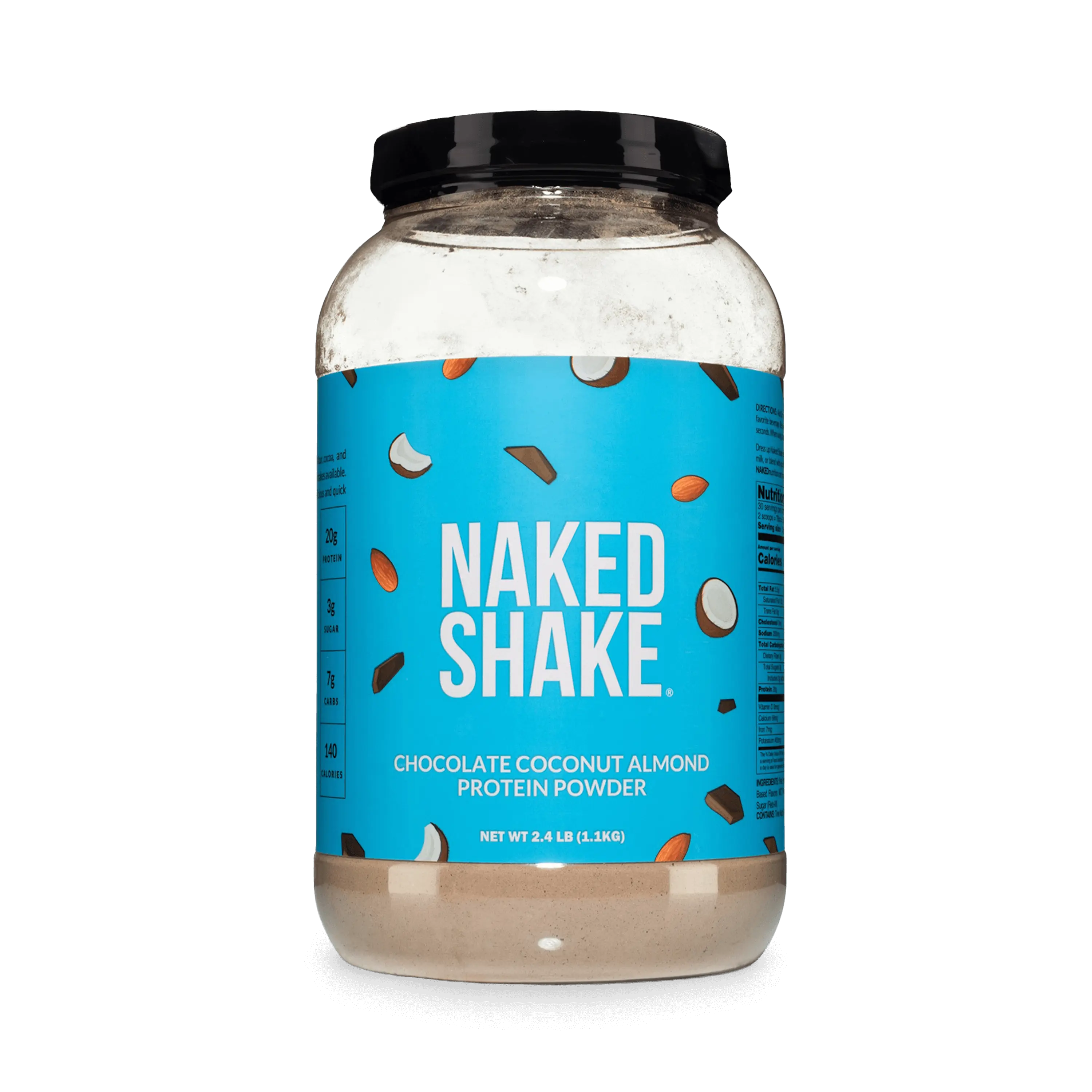Naked Chocolate Coconut Almond Protein Shake 30 Servings - 20g Protein 3g Sugar Natural Plant-Based Flavor Healthy Ingredients