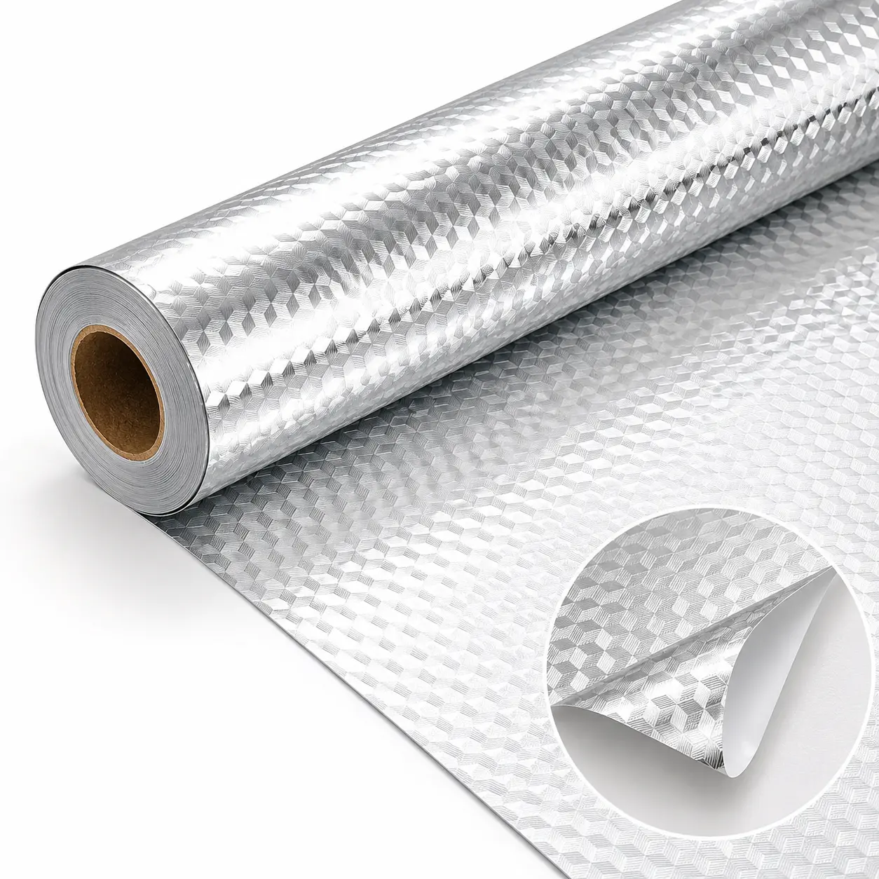 Self-Adhesive Aluminum Foil Kitchen Backsplash Wallpaper, 15.7 x 118 Inch Oil-Proof Waterproof Peel and Stick Countertop Cabinet Drawer Liner, Heat Resistant Easy Clean Silver Contact Paper