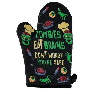 Zombies Eat Brains Don't Worry You're Safe Oven Mitt Funy Halloween Undead Sarcastic Kitchen Glove Funny Graphic Kitchenware Bakeware Halloween  Funny Zombie  Novelty Cookware Black