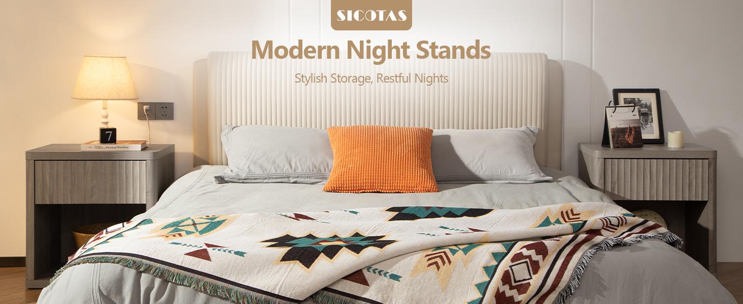 SICOTAS Night Stand with Drawer Storage Bed Side Table End Table 22.7"x 15.4" x 24.1" Large Modern Wide Bedside Stand Mid Century Night Stands for Bedroom Living Room Sofa Couch Office Minimal