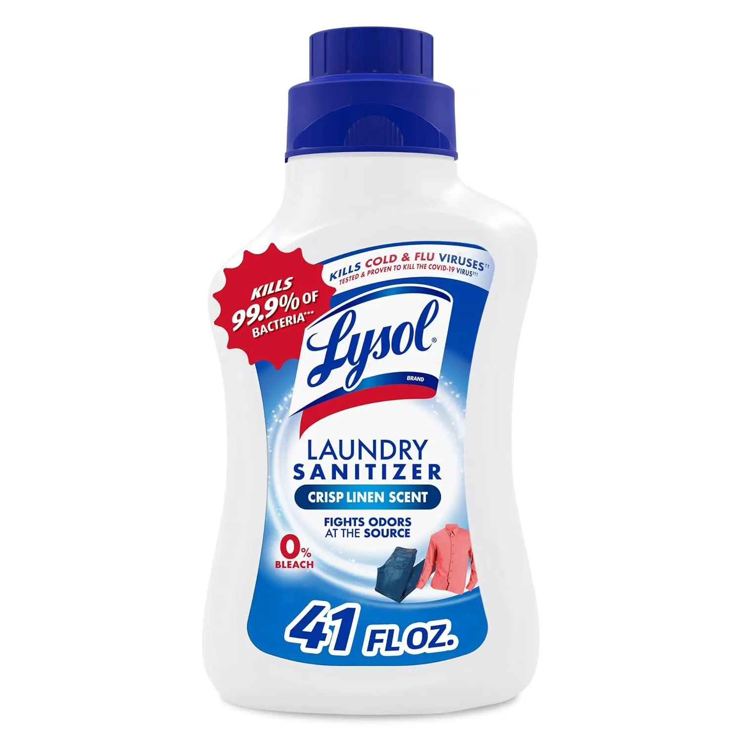 Lysol Disinfectant Laundry Sanitizer & Scent Booster, Laundry Detergent Additive, Color Safe Bleach Alternative, Laundry Odor Eliminator, Kills Bacteria & Viruses, Crisp Linen Scent, 41 Fl Oz Liquid