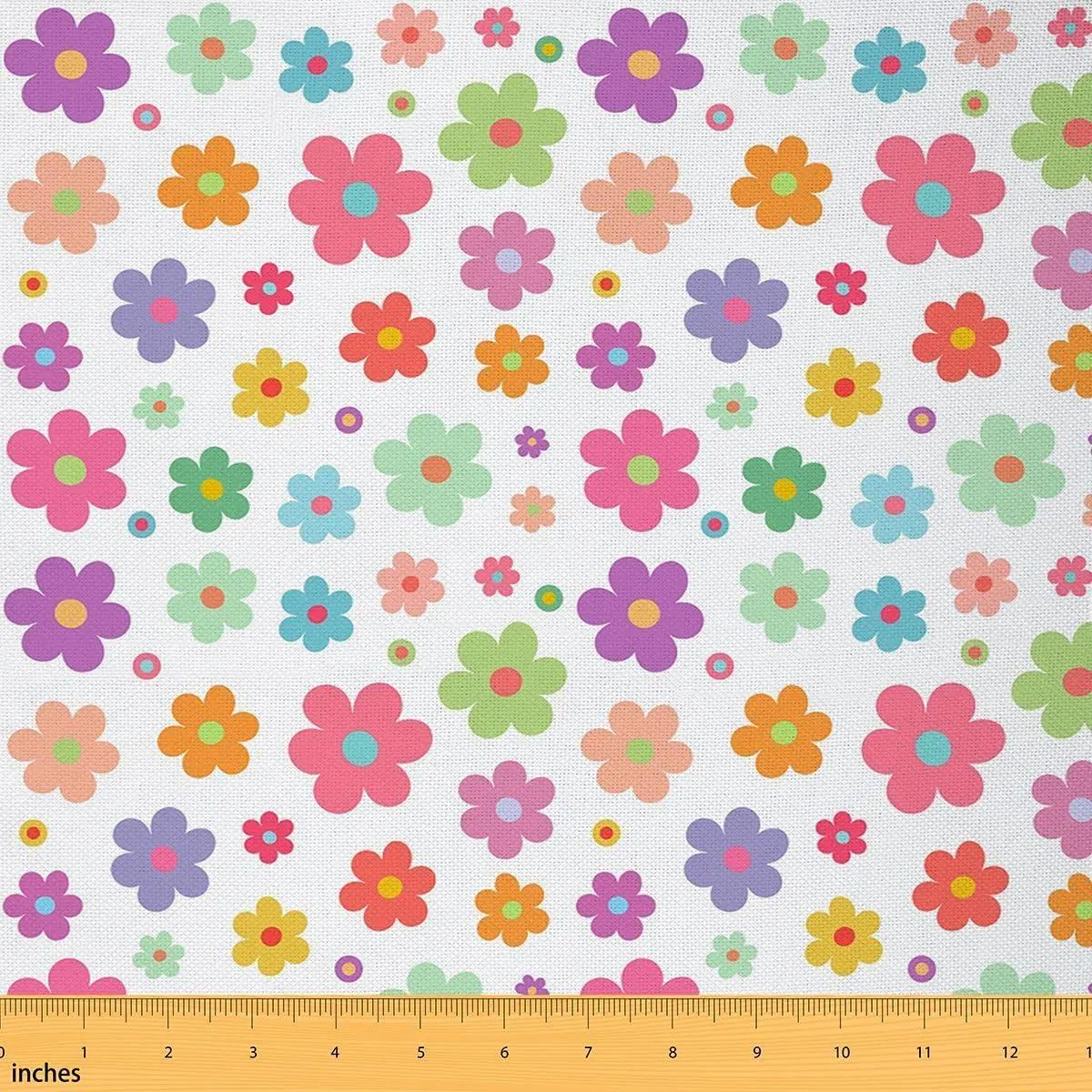 Feelyou Colorful Daisy Floral Print Polyester Flannel Fabric by The Yard, Waterproof Upholstery Fabric for Sewing Crafts, Soft Botanical Natural Theme for Home Indoor-Outdoor Room Decor DIY Projects