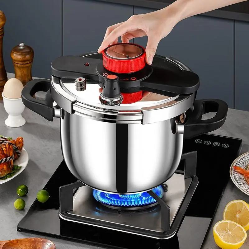 Stainless Steel, 1 Count Multifunctional Cooking Large Capacity Household Improved High Pressure Cooker with Handle, Kitchen Cookware for Electric Stove & Gas Stove