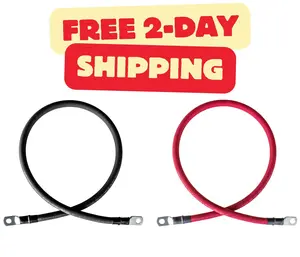 8 Gauge (AWG) Black and Red Pure Copper Battery Cable Wire with Lug Connector Ring Terminals